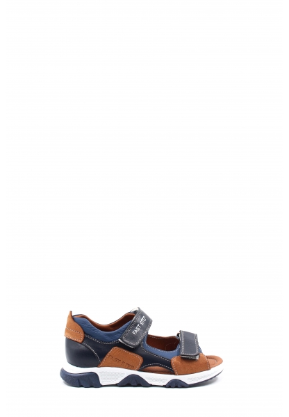 Ogroman İçi Dışı Hakiki Deri Lacivert Taba Unisex Çocuk Klasik Sandalet AH080062431114