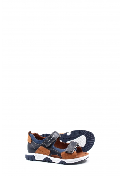 Ogroman İçi Dışı Hakiki Deri Lacivert Taba Unisex Çocuk Klasik Sandalet AH080062431114