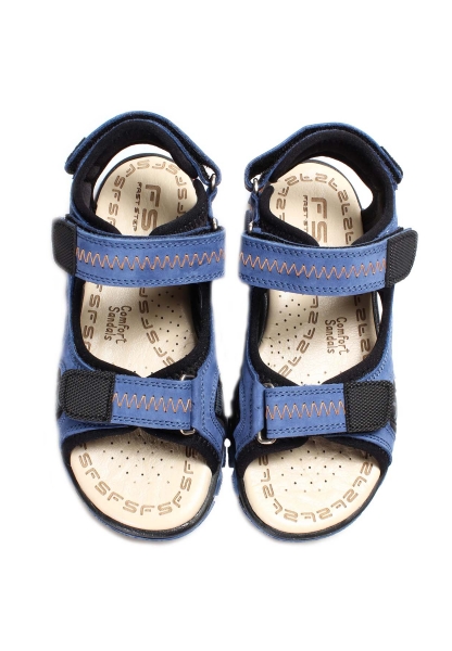 Ogroman İçi Dışı Hakiki Deri Mavi Cırtcırtlı Unisex Çocuk Sandalet AH0757424311005