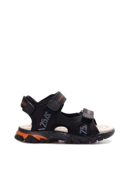Ogroman İçi Dışı Hakiki Deri Siyah Cırtcırtlı Unisex Çocuk Sandalet AH0757424311005