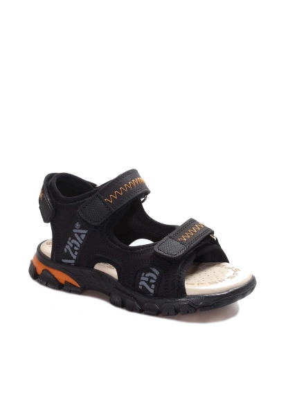 Ogroman İçi Dışı Hakiki Deri Siyah Cırtcırtlı Unisex Çocuk Sandalet AH0757424311005