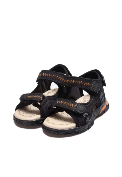 Ogroman İçi Dışı Hakiki Deri Siyah Cırtcırtlı Unisex Çocuk Sandalet AH0757424311005