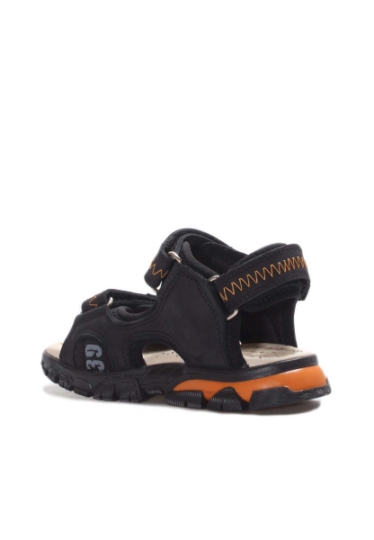 Ogroman İçi Dışı Hakiki Deri Siyah Cırtcırtlı Unisex Çocuk Sandalet AH0757424311005