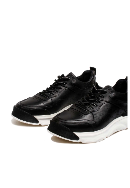 Ogroman İçi Dışı Hakiki Deri Siyah Erkek Tarz Sneaker Spor Ayakkabı AH0771713117123