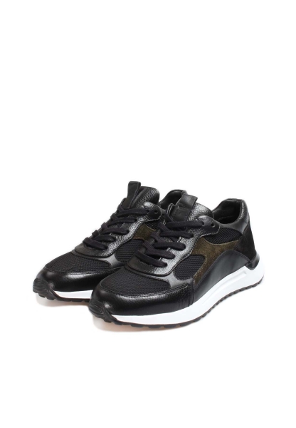 Ogroman İçi Dışı Hakiki Deri Siyah Yeşil Erkek Spor Sneaker Ayakkabı AH07582131523
