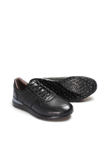 Ogroman İçi Dışı Kaliteli Hakiki Deri Siyah Erkek Sneaker Spor Ayakkabı AH07585131707