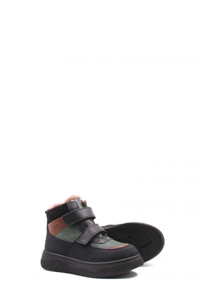 Ogroman İçi Kürklü Dışı Hakiki Deri Haki Taba Unisex Çocuk Bot AH08157112412815