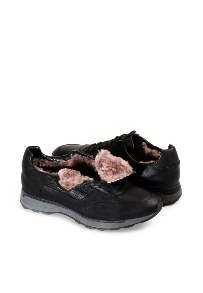 Ogroman İçi Kürklü Dışı Hakiki Deri Siyah Erkek Sneaker Spor Ayakkabı AH0772311131120