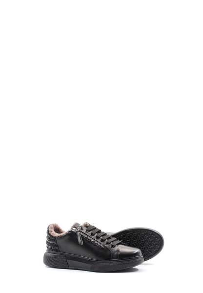 Ogroman İçi Kürklü Dışı Hakiki Deri Siyah Kadın Sneaker Spor Ayakkabı AH078461126103