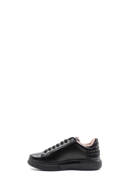 Ogroman İçi Kürklü Dışı Hakiki Deri Siyah Kadın Sneaker Spor Ayakkabı AH078461126103