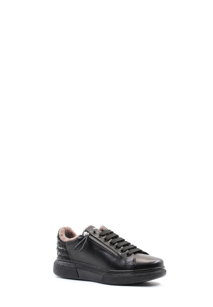 Ogroman İçi Kürklü Dışı Hakiki Deri Siyah Kadın Sneaker Spor Ayakkabı AH078461126103