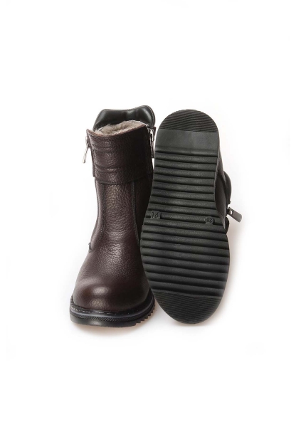 Ogroman İçi Kürklü Dışı Hakiki Deri Unisex Kahve Çift Fermuar Çocuk Klasik Bot AH0777011161202