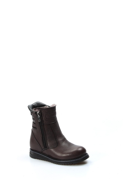 Ogroman İçi Kürklü Dışı Hakiki Deri Unisex Kahve Çift Fermuar Çocuk Klasik Bot AH077701171202