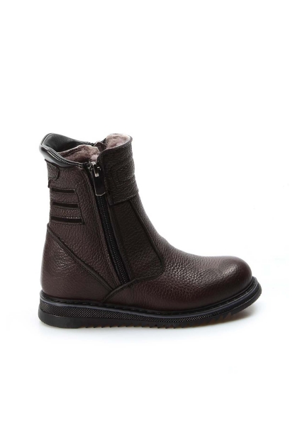 Ogroman İçi Kürklü Dışı Hakiki Deri Unisex Kahve Çift Fermuar Çocuk Klasik Bot AH077701171202