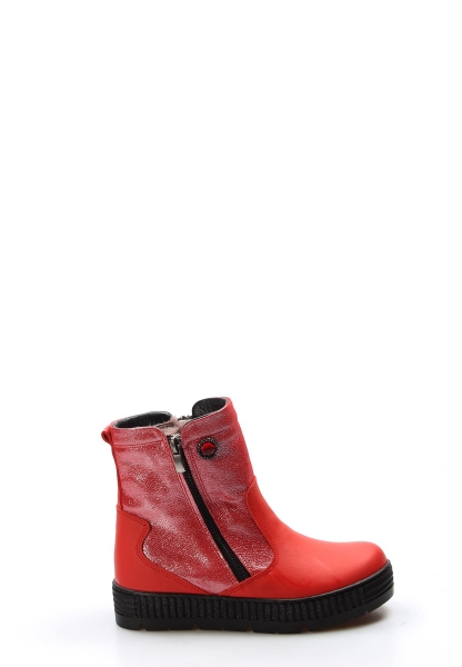 Ogroman İçi Kürklü Dışı Hakiki Deri Unisex Kırmızı Simli Çift Fermuar Çocuk Bot AH0776911241125