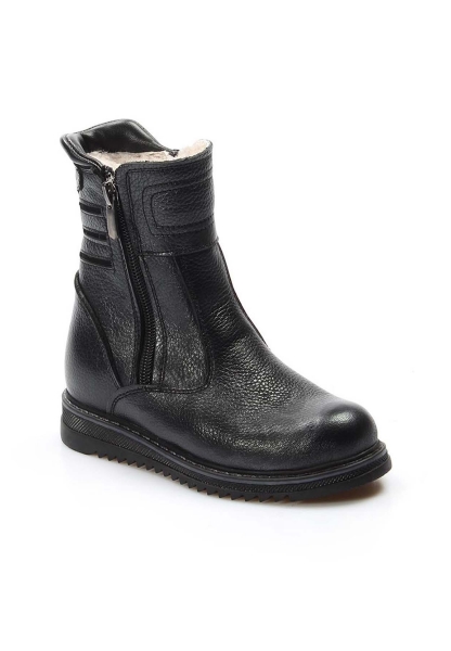 Ogroman İçi Kürklü Dışı Hakiki Deri Unisex Siyah Çift Fermuar Çocuk Klasik Bot AH0777011161202