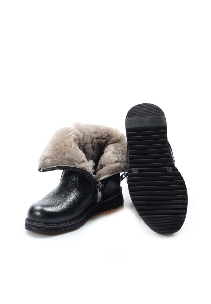 Ogroman İçi Kürklü Dışı Hakiki Deri Unisex Siyah Fermuarlı Çocuk Klasik Bot AH077701161202