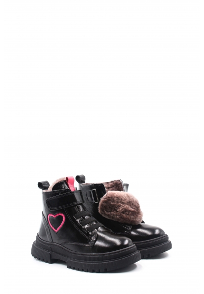 Ogroman İçi Kürklü Dışı Hakiki Rugan Deri Siyah Unisex Çocuk Bot AH081571124121099