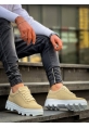Ogroman Bağcıklı Bej Beyaz Yüksek Taban Sneaker Günlük Tarz Erkek Ayakkabı OGR-AYKB612