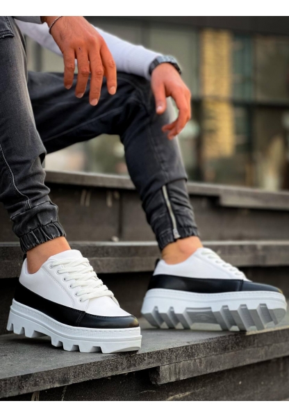 Ogroman Bağcıklı Beyaz Siyah Detaylı Yüksek Taban Sneaker Günlük Tarz Erkek Ayakkabı OGR-AYKB612