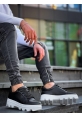 Ogroman Bağcıklı Siyah Beyaz Detaylı Yüksek Taban Sneaker Günlük Tarz Erkek Ayakkabı OGR-AYKB612