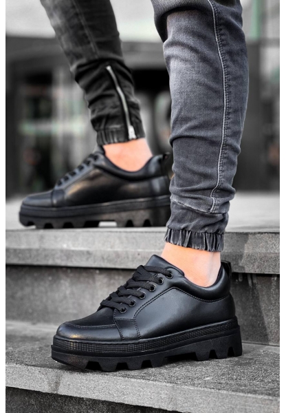 Ogroman Bağcıklı Kömür Detaylı Yüksek Taban Sneaker Günlük Tarz Erkek Ayakkabı OGR-AYKB612