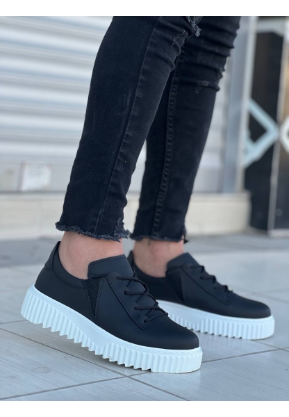 Ogroman Bağcıklı Siyah Beyaz Yüksek Taban Günlük Sneaker Tarz Erkek Ayakkabı OGR-AYKB168