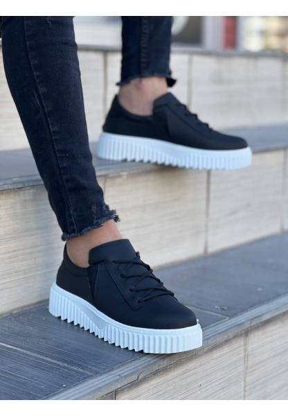 Ogroman Bağcıklı Siyah Beyaz Yüksek Taban Günlük Sneaker Tarz Erkek Ayakkabı OGR-AYKB168