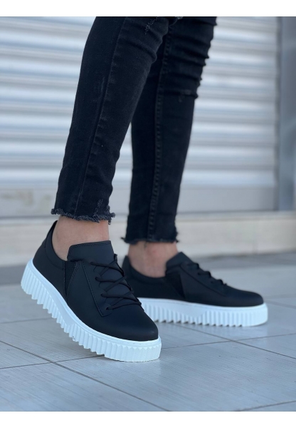 Ogroman Bağcıklı Siyah Beyaz Yüksek Taban Günlük Sneaker Tarz Erkek Ayakkabı OGR-AYKB168