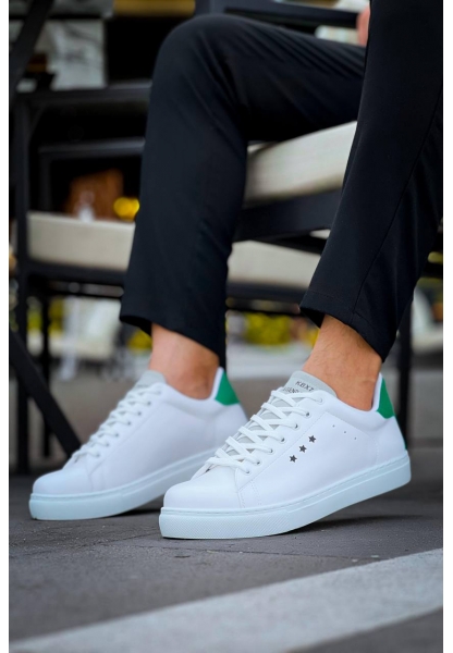 Ogroman Bağcıklı Beyaz Yeşil Yüksek Taban Günlük Sneaker Tarz Erkek Ayakkabı OGR-AYKB-Y3