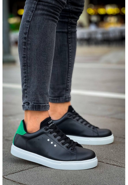 Ogroman Bağcıklı Siyah Yeşil Beyaz Yüksek Taban Günlük Sneaker Tarz Erkek Ayakkabı OGR-AYKB-Y3