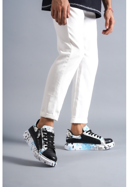 Ogroman Bağcıklı Croco Siyah Mavi Yüksek Taban Günlük Sneaker Erkek Ayakkabı OGR-AYKB68