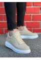 Ogroman Bağcıklı Süet Bej  Beyaz Yüksek Taban Günlük Sneaker Tarz Erkek Ayakkabı OGR-AYKB603