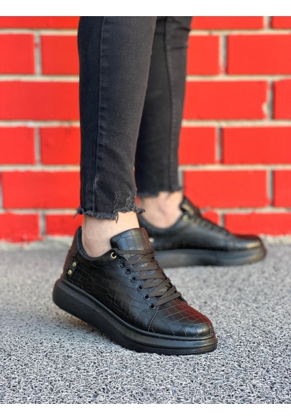 Ogroman Bağcıklı Croco Kömür Yüksek Taban Günlük Sneaker Tarz Erkek Ayakkabı OGR-AYKB603 