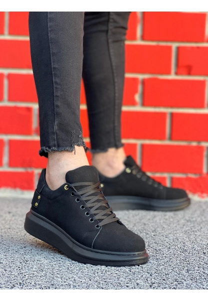 Ogroman Bağcıklı Süet Kömür Yüksek Taban Günlük Sneaker Tarz Erkek Ayakkabı OGR-AYKB603 