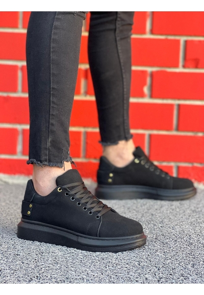 Ogroman Bağcıklı Süet Kömür Yüksek Taban Günlük Sneaker Tarz Erkek Ayakkabı OGR-AYKB603 
