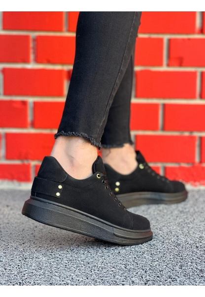 Ogroman Bağcıklı Süet Kömür Yüksek Taban Günlük Sneaker Tarz Erkek Ayakkabı OGR-AYKB603 