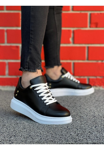 Ogroman Bağcıklı Siyah Beyaz Yüksek Taban Günlük Sneaker Tarz Erkek Ayakkabı OGR-AYKB603 