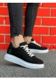 Ogroman Bağcıklı Süet Siyah Beyaz Yüksek Taban Günlük Sneaker Tarz Erkek Ayakkabı OGR-AYKB603