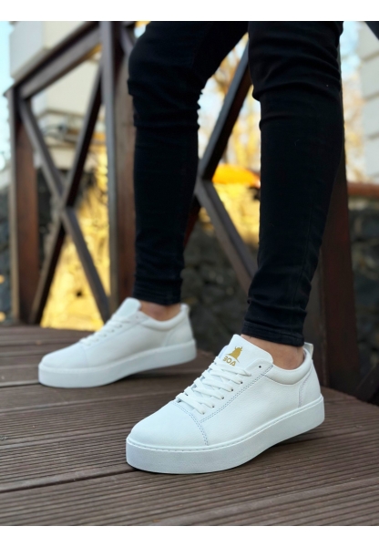 Ogroman Bağcıklı Cilt Beyaz Yüksek Taban Sneaker Günlük Tarz Erkek Ayakkabı  OGR-AY6760