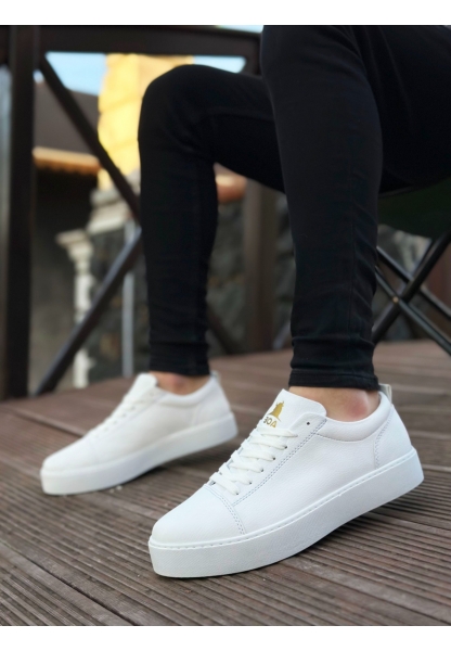Ogroman Bağcıklı Cilt Beyaz Yüksek Taban Sneaker Günlük Tarz Erkek Ayakkabı  OGR-AY6760