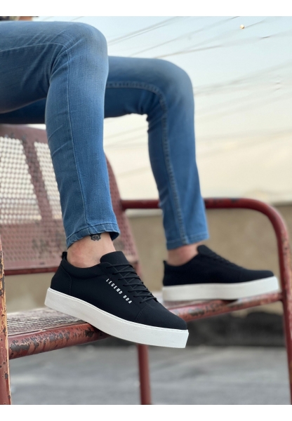 Ogroman Bağcıklı Nubuk Siyah Beyaz Yüksek Taban Sneaker Günlük Tarz Erkek Ayakkabı  OGR-AY6760