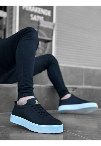 Ogroman Bağcıklı Yeni Siyah Beyaz Yüksek Taban Sneaker Günlük Tarz Erkek Ayakkabı  OGR-AY6760