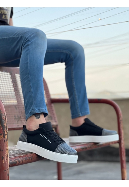Ogroman Bağcıklı Ekose Siyah Yüksek Taban Sneaker Günlük Tarz Erkek Ayakkabı  OGR-AY6760
