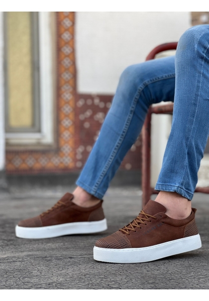 Ogroman Bağcıklı Ekose Taba Yüksek Taban Sneaker Günlük Tarz Erkek Ayakkabı  OGR-AY6760