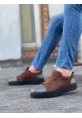 Ogroman Bağcıklı Ekose Süet Taba Siyah Yüksek Taban Sneaker Günlük Tarz Erkek Ayakkabı  OGR-AY6760