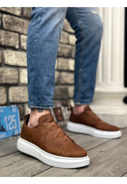 Ogroman Bantlı Taba Beyaz Yüksek Taban Sneaker Tarz Erkek Ayakkabı OGR-AY6790