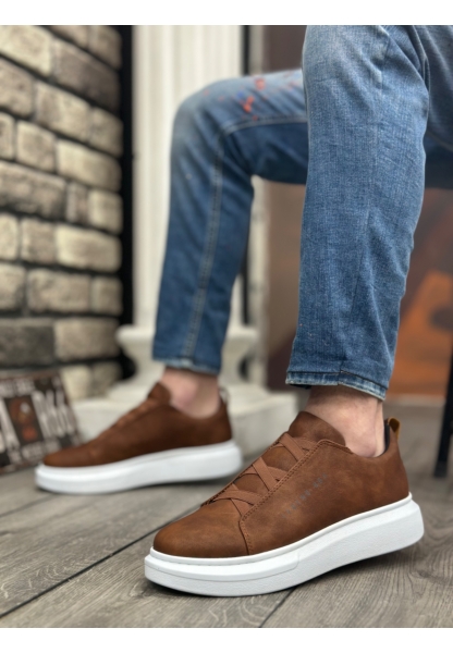Ogroman Bantlı Taba Beyaz Yüksek Taban Sneaker Tarz Erkek Ayakkabı OGR-AY6790
