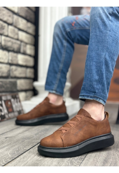 Ogroman Bantlı Taba Siyah Yüksek Taban Sneaker Tarz Erkek Ayakkabı OGR-AY6790