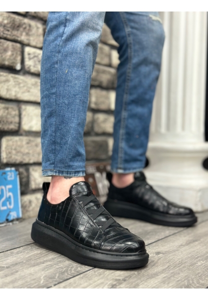 Ogroman Bantlı Desenli Kömür Yüksek Taban Sneaker Tarz Erkek Ayakkabı OGR-AY6790